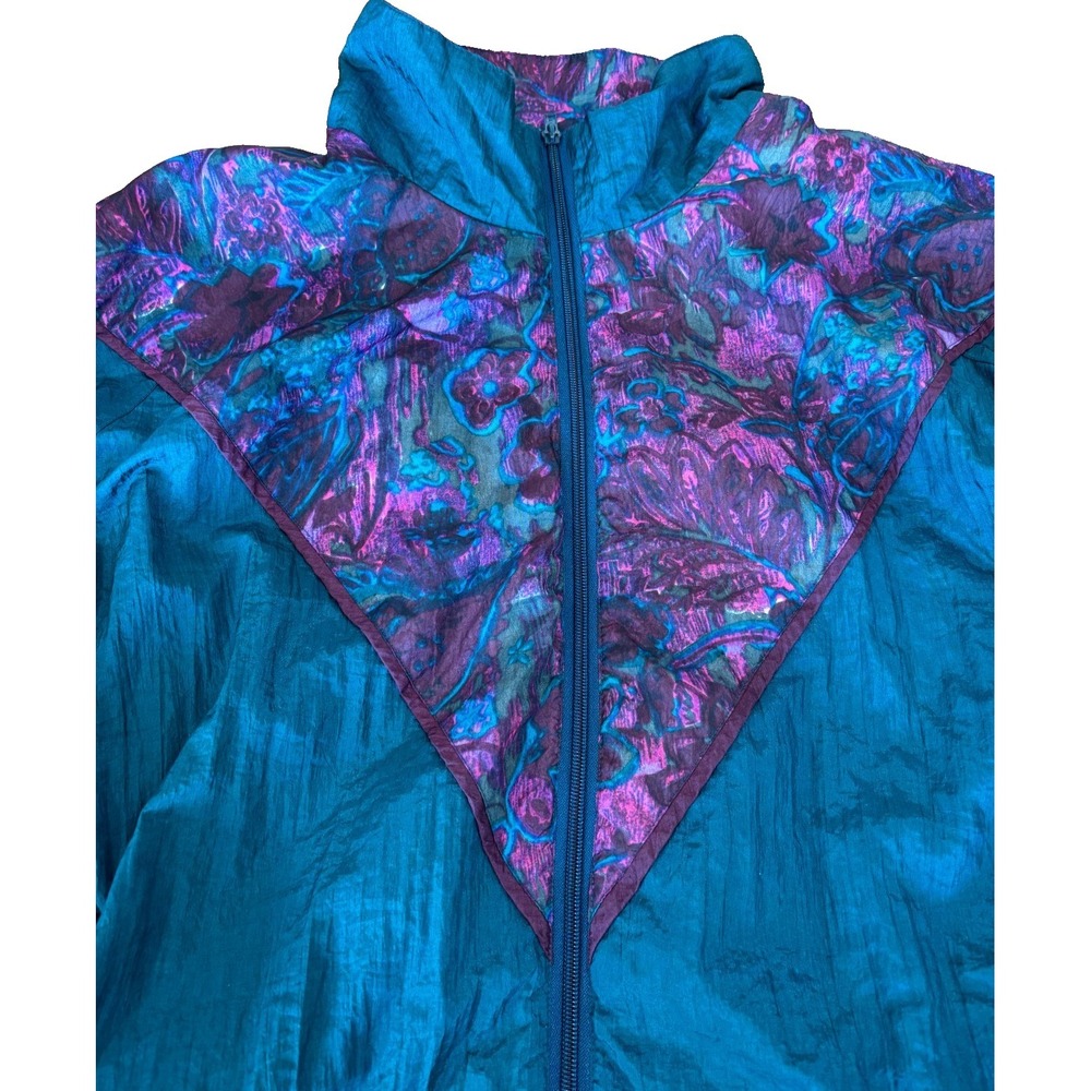 RR Sport VTG 90s Windbreaker Jacket‎ Purple turquoise cotton lined raglan 16-18